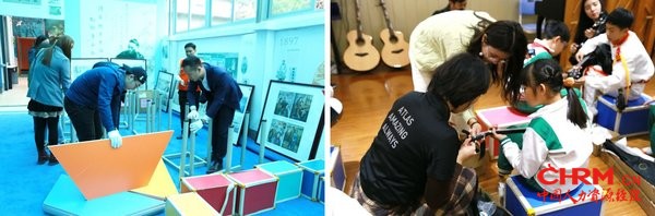 ATLAS 寰图公益队为图书角组装阅读书桌（左），走进学生的音乐课堂参与助教（右）