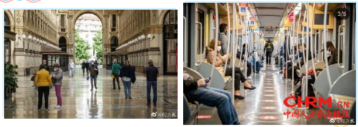 复工后意大利,口罩成了必备品。图片来源微博(见水印)